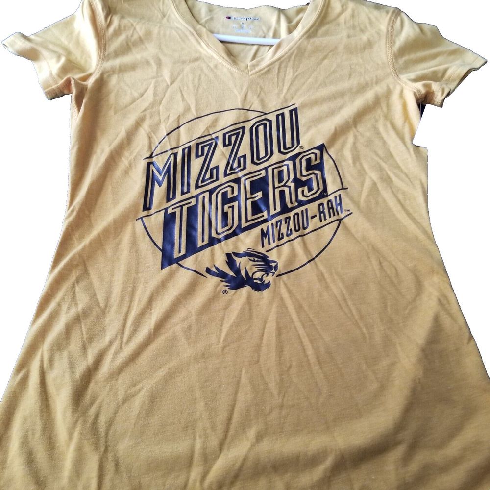 Champion Mizzou Tigers T Shirt Women Small Gold Short Sleeve V-Neck - Picture 10 of 10